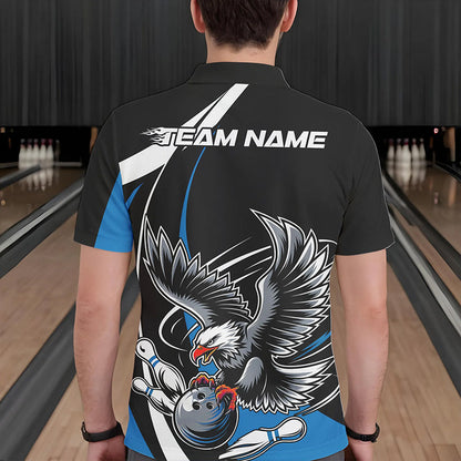 Maßgeschneiderte schwarze und blaue Adler-Bowling-Polo-Shirts für Herren, Adler-Bowling-Team-Trikots IPHW8733