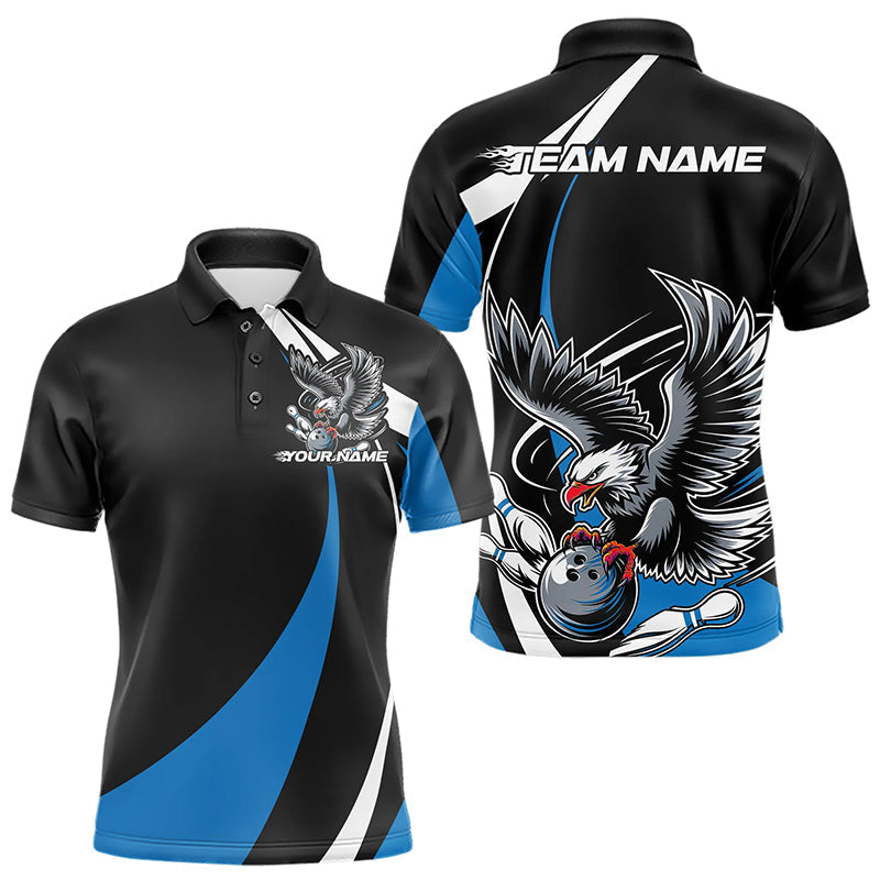 Maßgeschneiderte schwarze und blaue Adler-Bowling-Polo-Shirts für Herren, Adler-Bowling-Team-Trikots IPHW8733