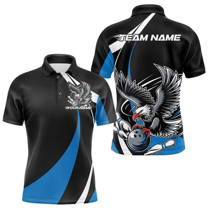 Maßgeschneiderte schwarze und blaue Adler-Bowling-Polo-Shirts für Herren, Adler-Bowling-Team-Trikots IPHW8733