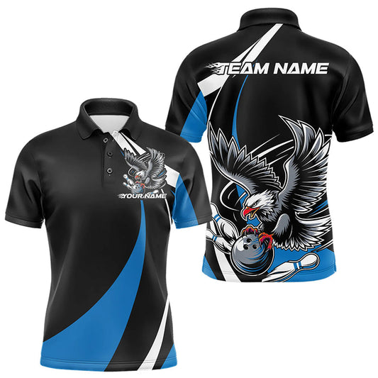 Maßgeschneiderte schwarze und blaue Adler-Bowling-Polo-Shirts für Herren, Adler-Bowling-Team-Trikots IPHW8733