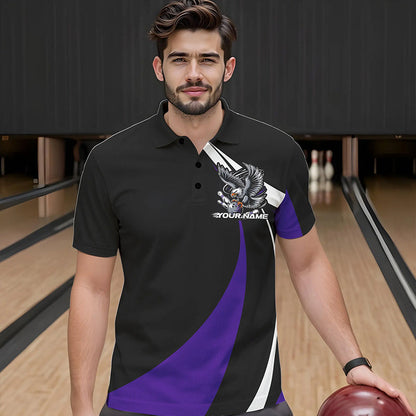 Maßgeschneiderte Schwarz-Lila Adler-Bowling Herren-Poloshirts, Adler-Bowling-Team-Trikots IPHW8734