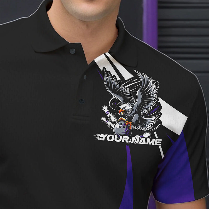 Maßgeschneiderte Schwarz-Lila Adler-Bowling Herren-Poloshirts, Adler-Bowling-Team-Trikots IPHW8734