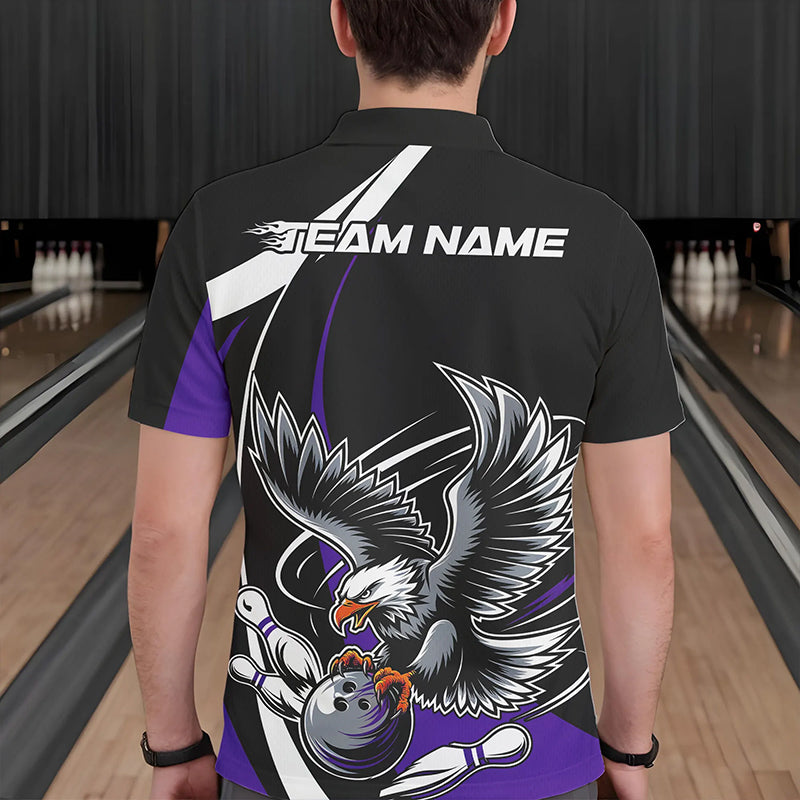 Maßgeschneiderte Schwarz-Lila Adler-Bowling Herren-Poloshirts, Adler-Bowling-Team-Trikots IPHW8734