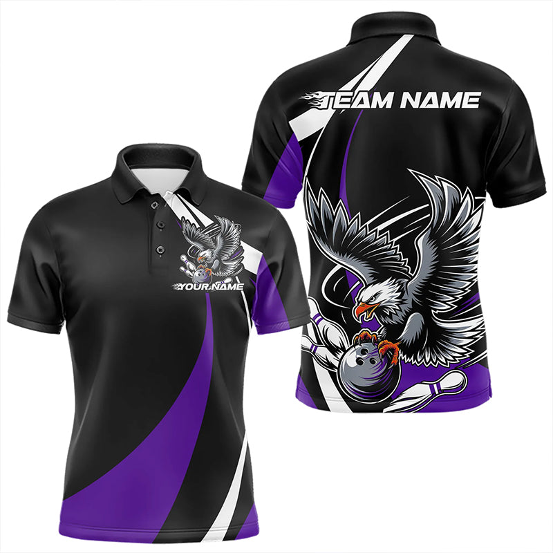 Maßgeschneiderte Schwarz-Lila Adler-Bowling Herren-Poloshirts, Adler-Bowling-Team-Trikots IPHW8734