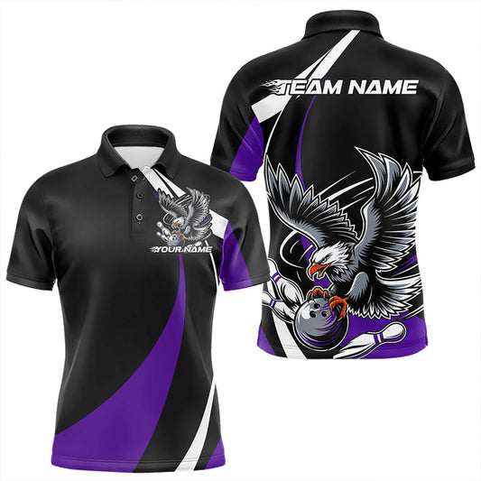 Maßgeschneiderte Schwarz-Lila Adler-Bowling Herren-Poloshirts, Adler-Bowling-Team-Trikots IPHW8734