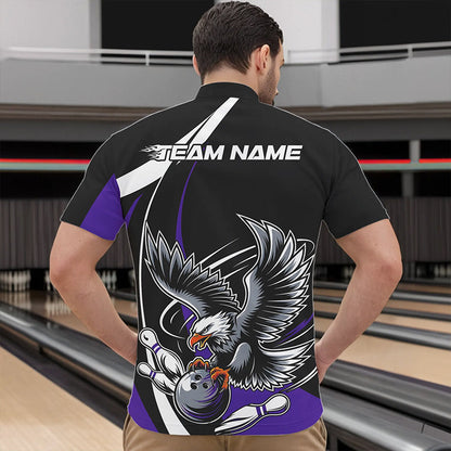 Maßgeschneiderte Schwarz-Lila Adler-Bowling Herren-Quarter-Zip-Shirts, Adler-Bowling-Team-Trikots IPHW8734