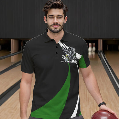 Maßgeschneiderte Schwarz-Grüne Adler-Bowling Herren-Poloshirts, Adler-Bowling-Team-Trikots IPHW8735