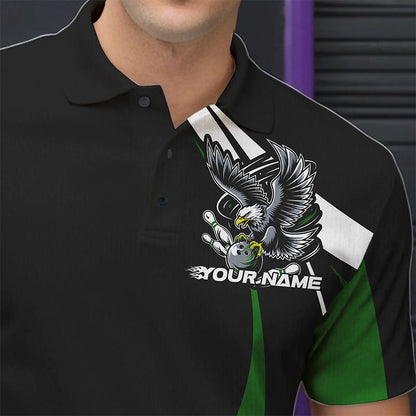 Maßgeschneiderte Schwarz-Grüne Adler-Bowling Herren-Poloshirts, Adler-Bowling-Team-Trikots IPHW8735