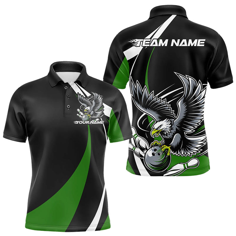 Maßgeschneiderte Schwarz-Grüne Adler-Bowling Herren-Poloshirts, Adler-Bowling-Team-Trikots IPHW8735