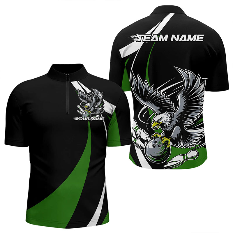 Maßgeschneiderte Schwarz-Grüne Adler-Bowling Herren-Quarter-Zip-Shirts, Adler-Bowling-Team-Trikots IPHW8735