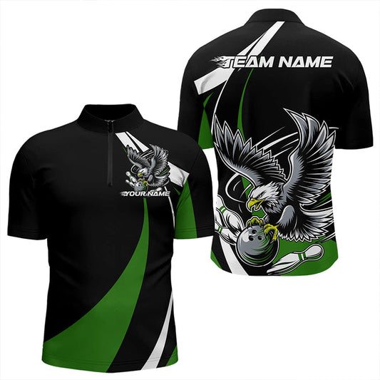 Maßgeschneiderte Schwarz-Grüne Adler-Bowling Herren-Quarter-Zip-Shirts, Adler-Bowling-Team-Trikots IPHW8735