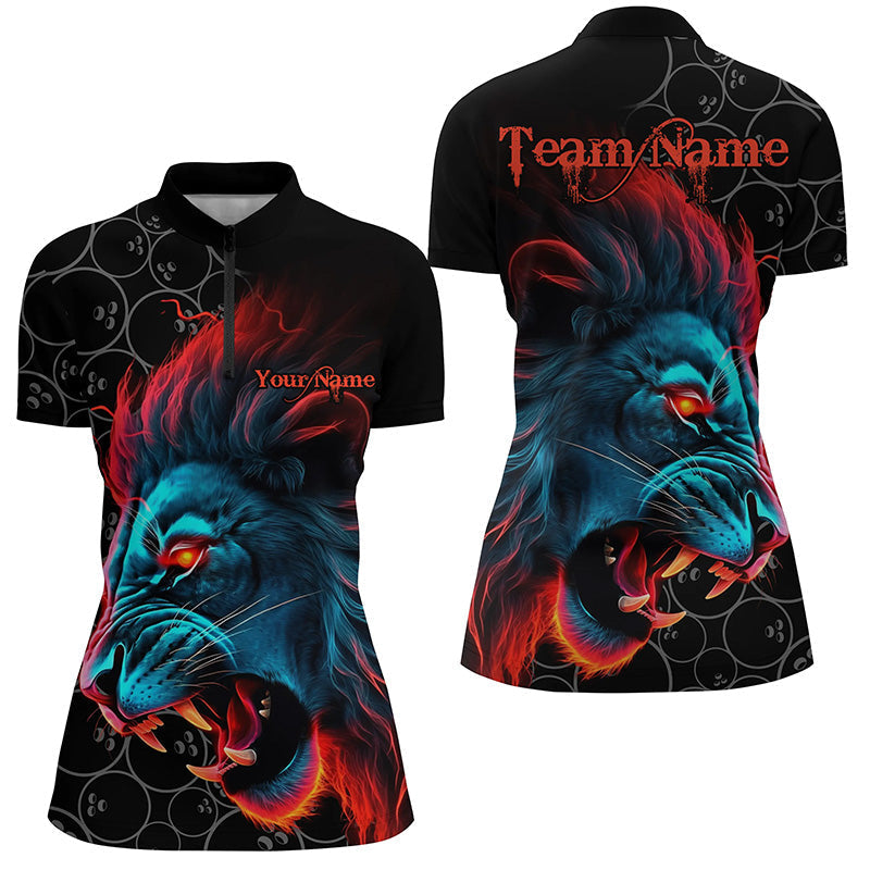 Löwen-Bowlingteam-Trikots, individuelle Damen-Bowlingliga-Quarter-Zip-Hemden, Bowler-Outfits IPHW5357