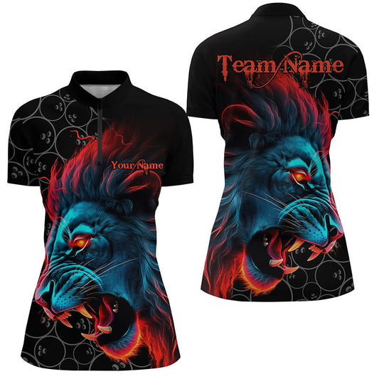 Löwen-Bowlingteam-Trikots, individuelle Damen-Bowlingliga-Quarter-Zip-Hemden, Bowler-Outfits IPHW5357