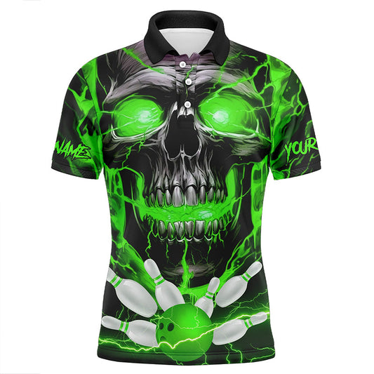 Individuelle grüne Thunder Lightning Schädel-Bowlingteam-Trikots für Herren, Polohemden, Bowlingliga IPHW5368