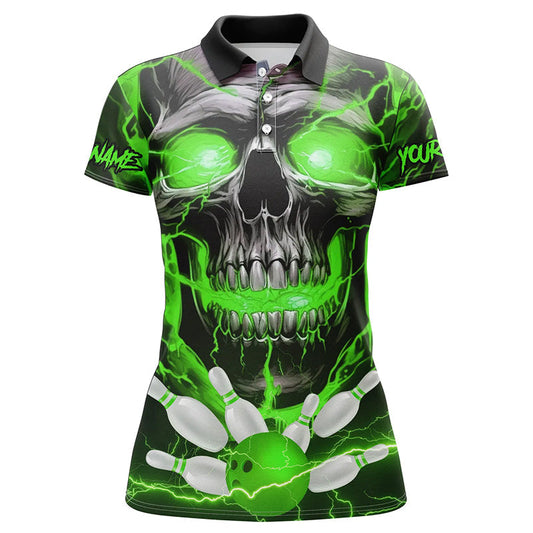 Individuelle grüne Thunder Lightning Schädel-Bowlingteam-Trikots für Damen, Polohemden, Bowlingliga IPHW5368