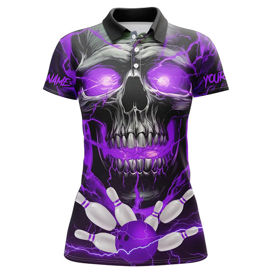 Individuelle lila Thunder Lightning Schädel-Bowlingteam-Trikots für Damen, Polohemden, Bowlingliga IPHW5369