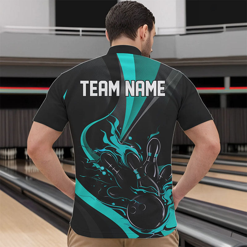 Blau-schwarze Flammen-Bowlingteam-Hemden, „Strike“-Bowling-Kurzarm-Polohemden für Damen IPHW6756