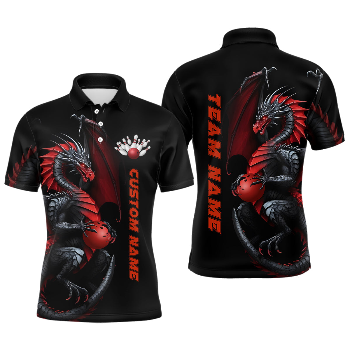 Individuell gestaltete Herren-Bowling-Poloshirts mit Drachen-Design, Mannschafts-Trikots für Bowling-Ligen IPHW5292