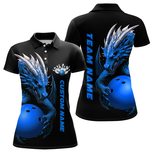 Individuelle blaue Drachen-Damen-Bowling-Polohemden, Bowlingteam-Trikots, Bowlingbekleidung für Bowler IPHW5294