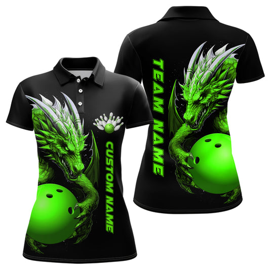 Individuelle grüne Drachen-Damen-Bowling-Polohemden, Bowlingteam-Trikots, Bowlingbekleidung IPHW5295