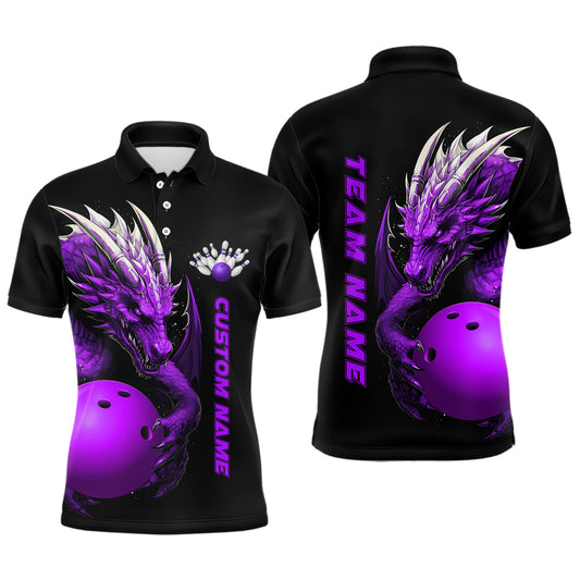 Individuell gestaltete Herren-Bowling-Poloshirts mit lilafarbenem Drachen-Design, Mannschafts-Trikots IPHW5296