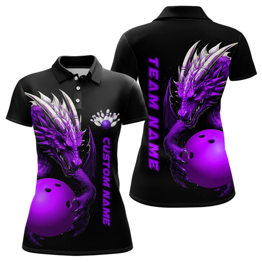 Individuelle lila Drachen-Damen-Bowling-Polohemden, Bowlingteam-Trikots, Bowlingbekleidung IPHW5296