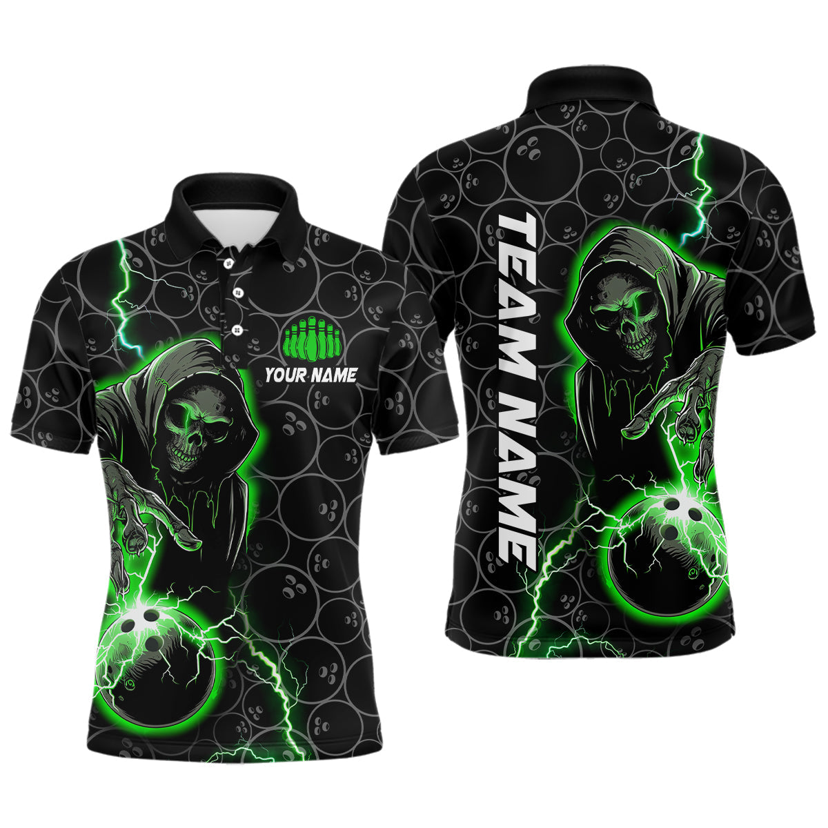 Individuelle mehrfarbige Schädel-Bowlingteam-Hemden für Herren, Damen und Kinder, Bowling-Polo- und Quarter-Zip-Hemden für Bowler IPHW5914