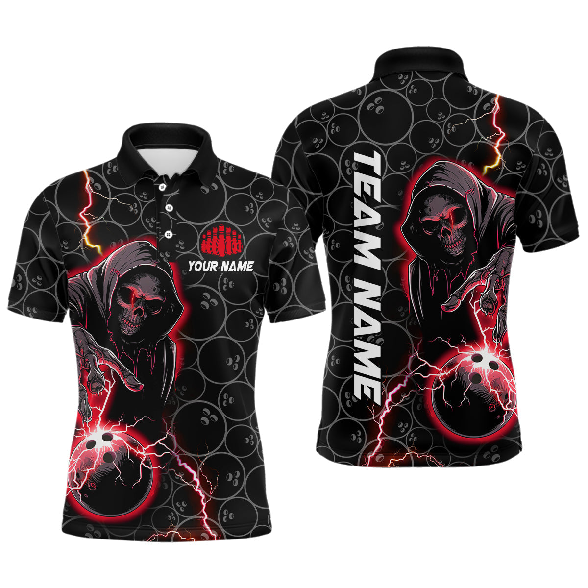 Individuelle mehrfarbige Schädel-Bowlingteam-Hemden für Herren, Damen und Kinder, Bowling-Polo- und Quarter-Zip-Hemden für Bowler IPHW5914
