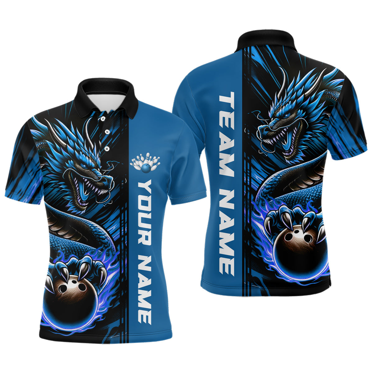 Individuelle mehrfarbige Drachen-Bowlingteam-Polo- und Quarter-Zip-Hemden für Herren, Damen und Kinder IPHW5917