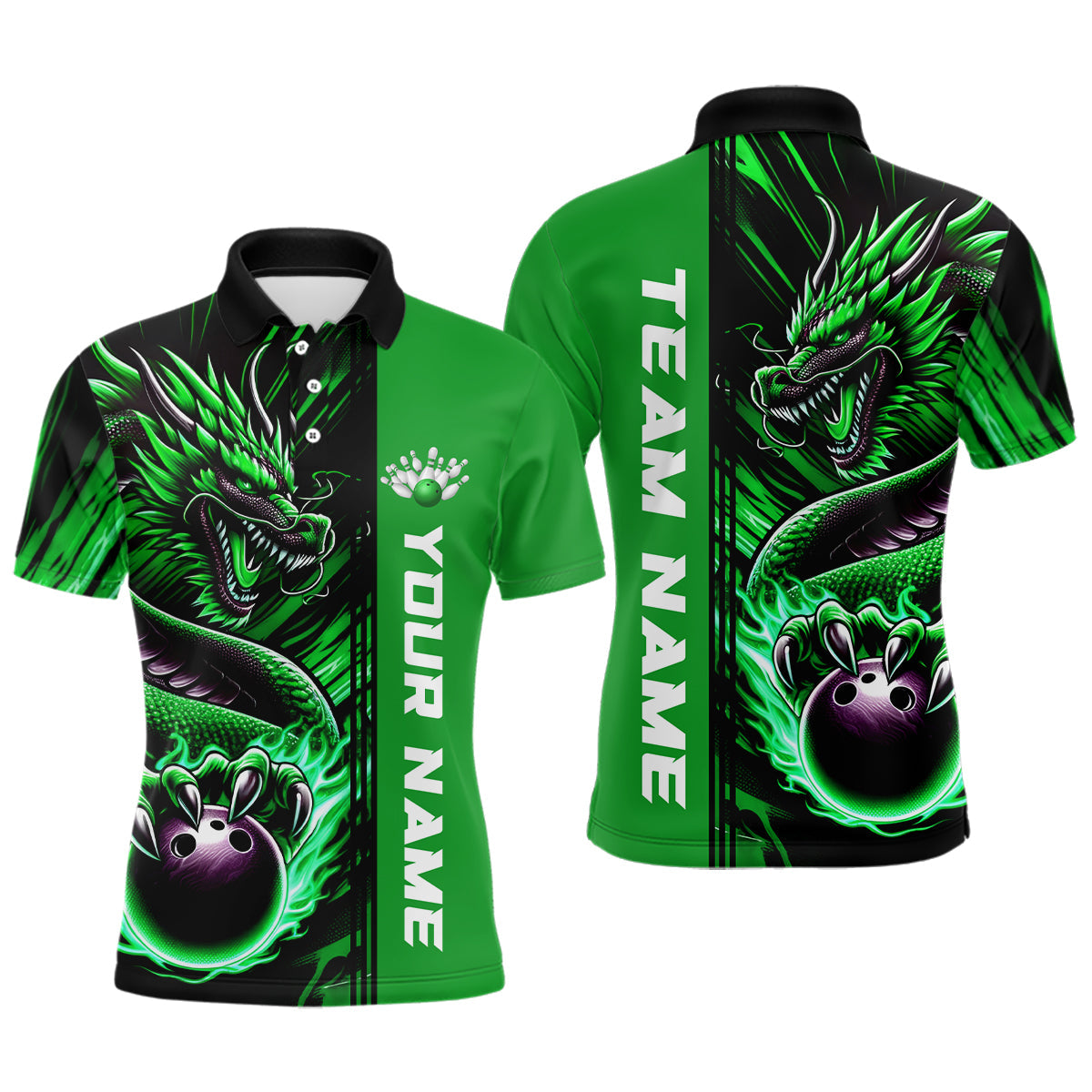 Individuelle mehrfarbige Drachen-Bowlingteam-Polo- und Quarter-Zip-Hemden für Herren, Damen und Kinder IPHW5917