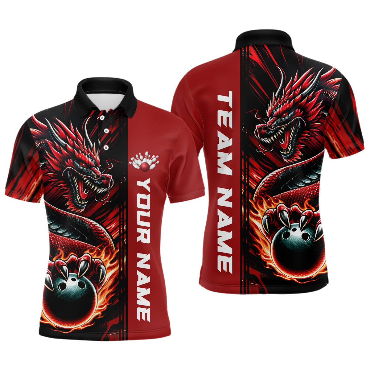Individuelle mehrfarbige Drachen-Bowlingteam-Polo- und Quarter-Zip-Hemden für Herren, Damen und Kinder IPHW5917