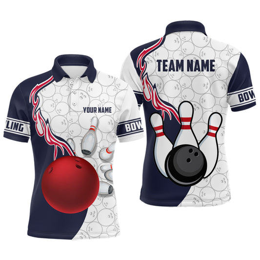 Individuell gestaltete Herren-Bowling-Poloshirts mit Bowlingkugel-Motiv und Pins, Mannschafts-Trikots für Bowling-Ligen IPHW5305