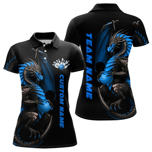 Individuelle blaue Drachen-Bowling-Polohemden für Damen, Bowlingteam-Trikots, Bowler-Outfit IPHW5331