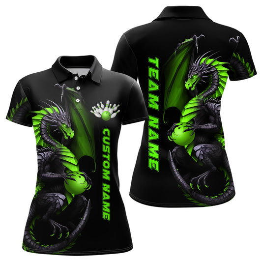 Individuelle grüne Drachen-Bowling-Polohemden für Damen, Bowlingteam-Trikots, Bowler-Outfit IPHW5333