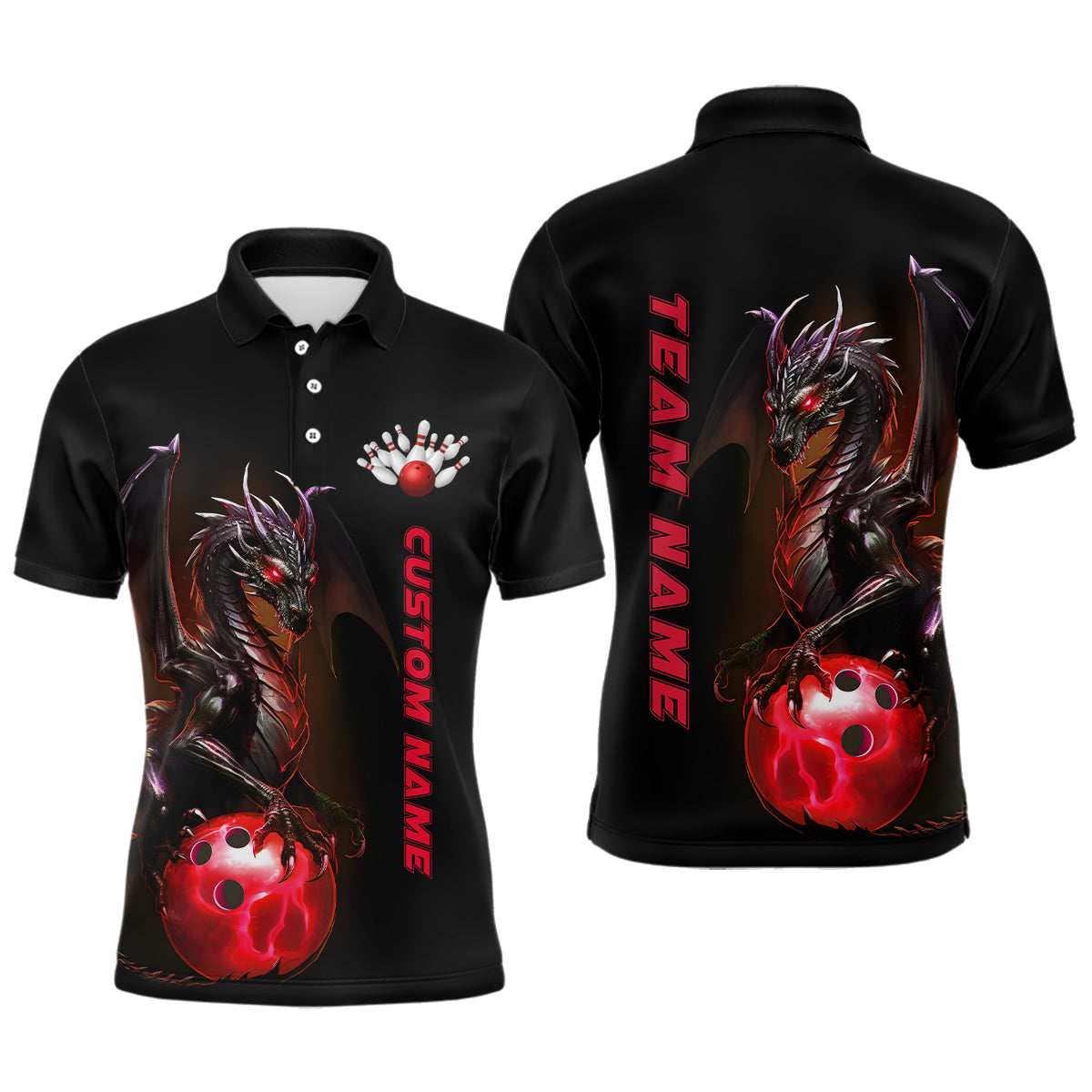 Individuelle Herren-Bowling-Polohemden, rote Drachen-Bowlingteam-Trikots, Bowlingliga-Hemden, Outfits IPHW5352