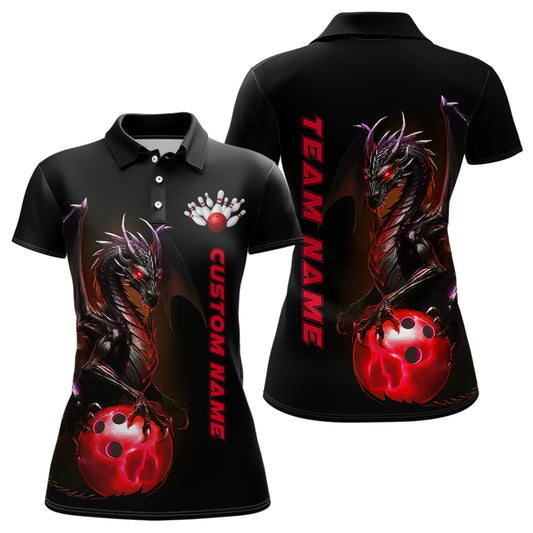 Individuelle Damen-Bowling-Polohemden, rote Drachen-Bowlingteam-Trikots, Bowlingliga-Hemden IPHW5352