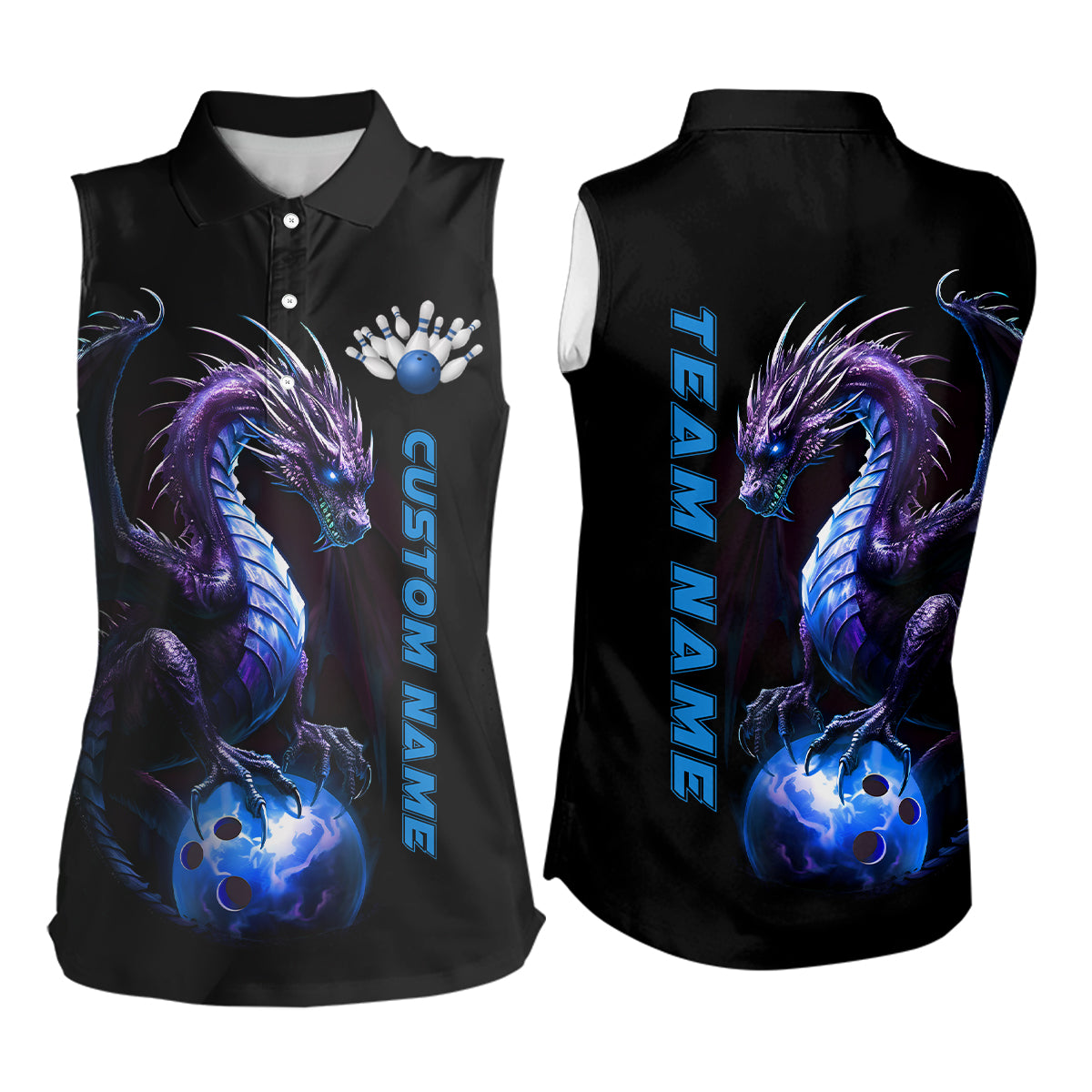 Blaue Drachen-Bowlinghemden für Damen, ärmellose Bowlinghemden-Uniform IPHW5353