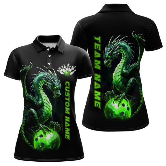 Personalisierte grüne Drachen-Bowlingteam-Trikots für Damen, Polohemden, Bowlingliga-Hemden IPHW5354