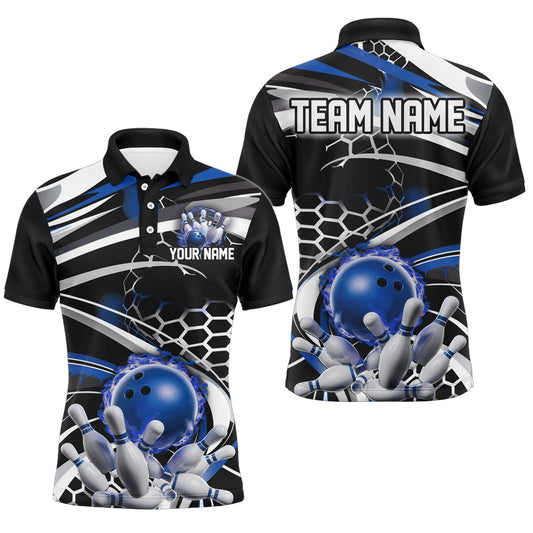 Blau-schwarzes individuelles Flammen-Bowling-Outfit, Bowlingteam-League-Hemden IPHW6772