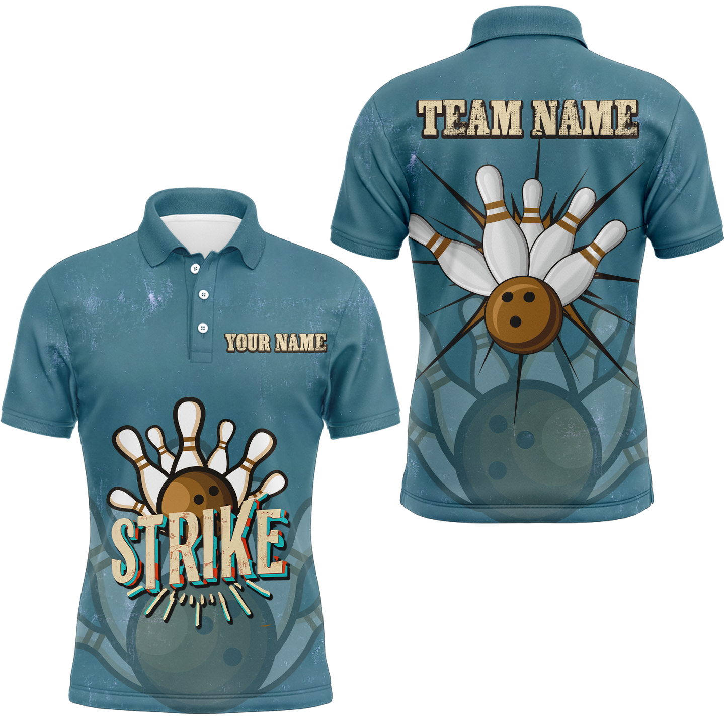Individuelle "Strike Bowling"-Herren-Polohemden, Vintage-Bowlingteam-Trikots, Retro-Bowler-Outfits IPHW5391