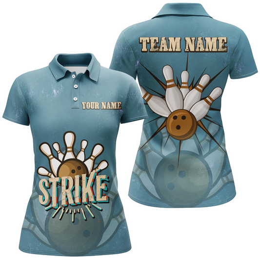 Individuelle "Strike Bowling"-Damen-Polohemden, Vintage-Bowlingteam-Trikots, Retro-Bowler-Outfits IPHW5391