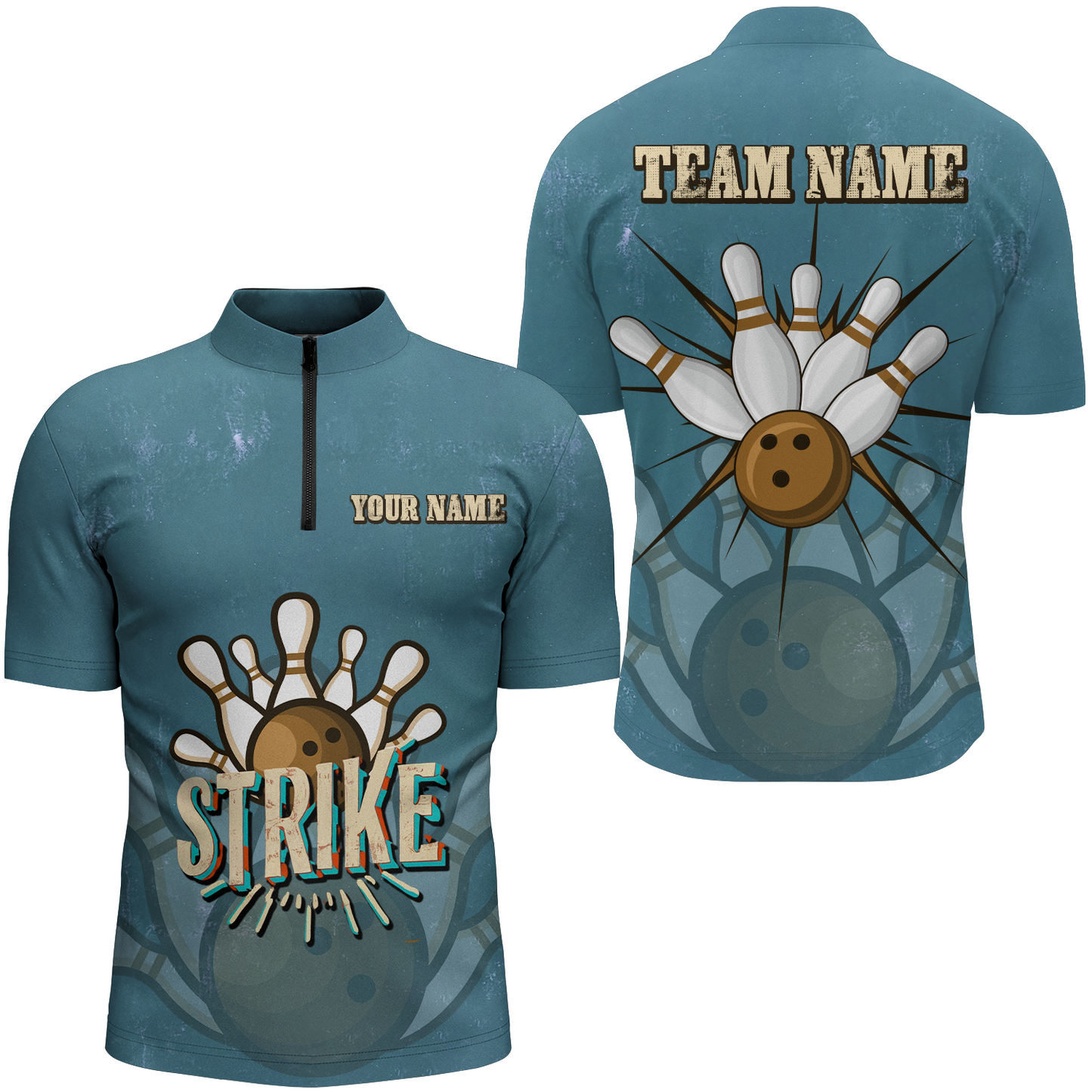 Individuelle "Strike Bowling"-Herren-Quarter-Zip-Hemden, Vintage-Bowlingteam-Trikots, Retro-Bowler-Outfits IPHW5391