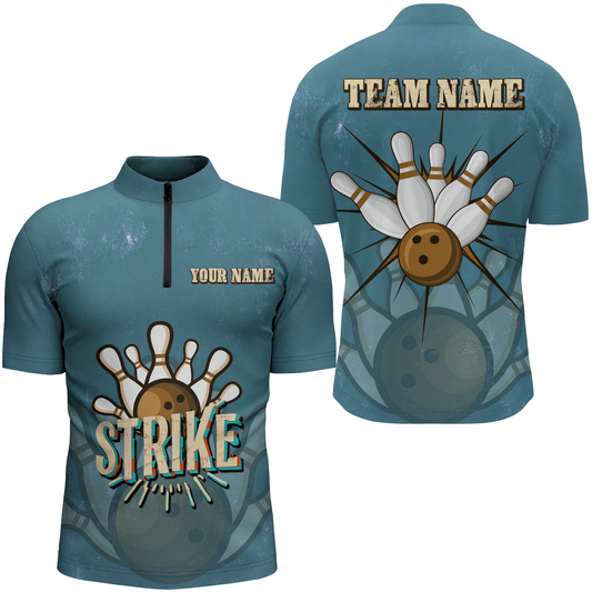 Individuelle "Strike Bowling"-Herren-Quarter-Zip-Hemden, Vintage-Bowlingteam-Trikots, Retro-Bowler-Outfits IPHW5391