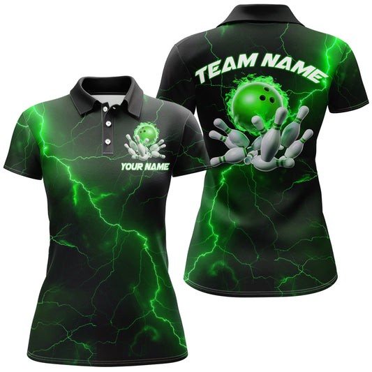 Grüne "Thunder Lightning"-Flammen-Bowlingkugel, individuelle Bowlingteam-Hemden für Damen, Bowler IPHW6717