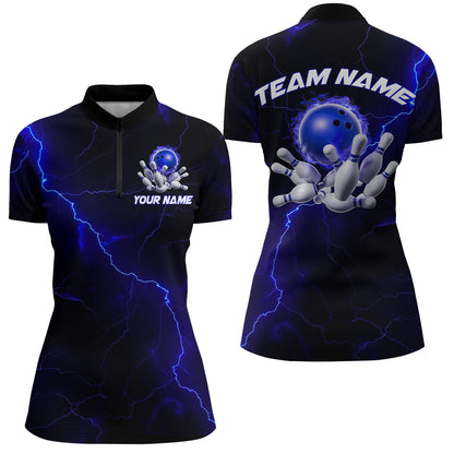 Blaue "Thunder Lightning"-Flammen-Bowlingkugel, individuelle Bowlingteam-Hemden für Damen, Bowler IPHW6716