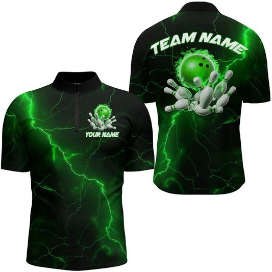 Grüne "Thunder Lightning"-Flammen-Bowlingkugel, individuelle Bowlingteam-Hemden für Herren und Damen, Bowler IPHW6717