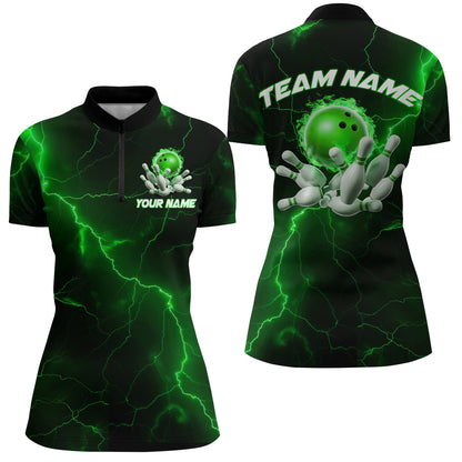 Grüne "Thunder Lightning"-Flammen-Bowlingkugel, individuelle Bowlingteam-Hemden für Damen, Bowler IPHW6717