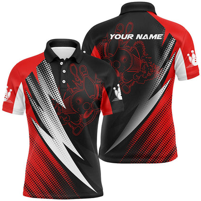 Rot-schwarze Bowlingkugeln und Pins, personalisierbare Bowling-Poloshirts für Männer, Team-Bowlingtrikots NQS4847