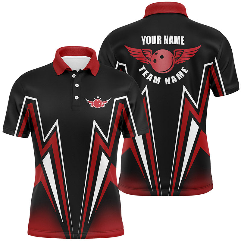 Rot-schwarzes Bowlinghemd, personalisiertes Blitz-Bowling-Poloshirt für Männer, Bowling-Team-Trikots NQS4701