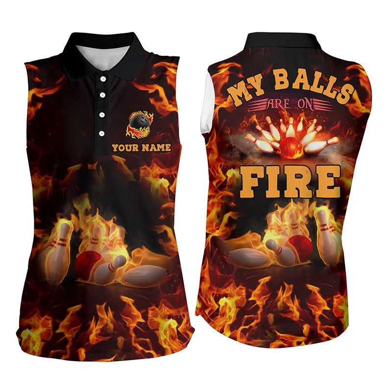 Flammen-Bowlinghemd, personalisiert: "My balls are on fire", ärmellose Polo-Bowlinghemden für Damen, Bowlingtrikot NQS4865